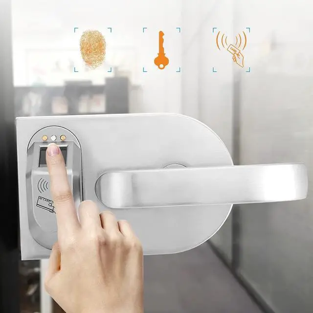 Alt view image 4 of 7 - Fingerprint Card Reader Emergency Mechanical Key Home Office Glass Door Lock Right Open