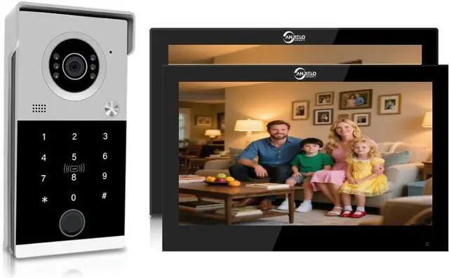 Main image of ANJIELO SMART 4-Wire Video Door Intercom System Family House Full HD 1080p,Video Doorbell Camera with 7Inch Monitor,Video Recording,Weatherproof (Bell+2 Black Monitor)