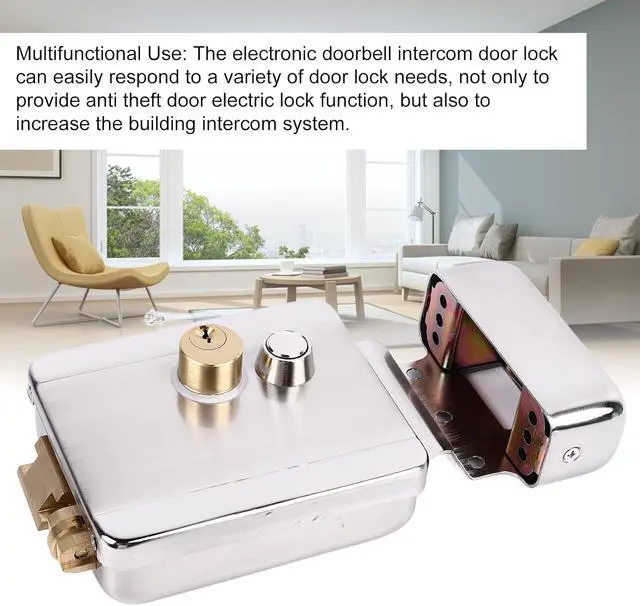 Alt view image 5 of 7 - Electric Control Doorbell Intercom Door Lock, Dual Head Double Lock Security System, 12V Electronic Door Lock with Wire Drawing Technology for Home and Rental Houses, Durable Iron