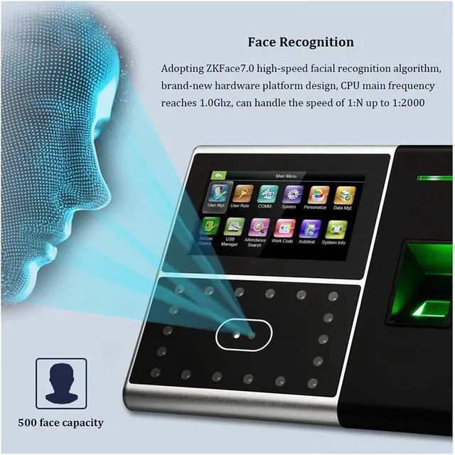 Alt view image 4 of 7 - Time Clock, IFace302 Biometric Face Time Attendance System USB Fingerprint Reader Time Clock Employee Access Control Machine Electronic for Small Business and Office(IFace302-Battery-1)