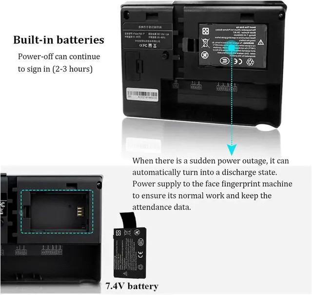 Alt view image 7 of 7 - Time Clock, IFace302 Biometric Face Time Attendance System USB Fingerprint Reader Time Clock Employee Access Control Machine Electronic for Small Business and Office(IFace302-Battery-1)