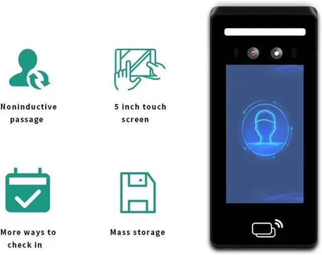 Alt view image 2 of 4 - Fingerprint Time Clock, 5 Inch Face Recognition Biometric Machine Access Control Face Employee Attendance System Time Clock,Attendence Machine,u5t-4g-1