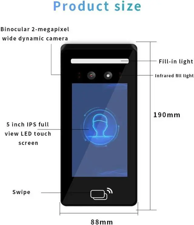 Alt view image 3 of 4 - Fingerprint Time Clock, 5 Inch Face Recognition Biometric Machine Access Control Face Employee Attendance System Time Clock,Attendence Machine,u5t-4g-1