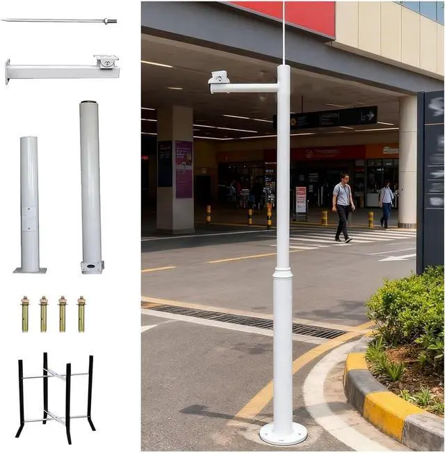 Main image of Detachable Solar Panel & Camera Mounting Bracket Pole - Easy Install Security Camera Stand, Adjustable 7-20ft Height, Durable Surveillance Cameras Holder Column