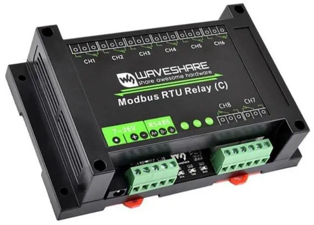 Main image of Industrial-Grade 8-Channel RS485 Magnetic Latching Relay Module Modbus RTU Protocol Guide Rail housing