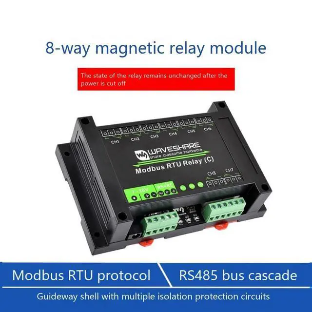 Alt view image 7 of 7 - Industrial-Grade 8-Channel RS485 Magnetic Latching Relay Module Modbus RTU Protocol Guide Rail housing