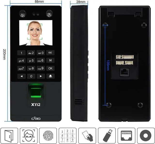Alt view image 3 of 7 - Time Clock, Biometric Facial Door Access Control System Software Keypad Reader Fingerprint Face Time Attendance Machine for Business, Office(X112)