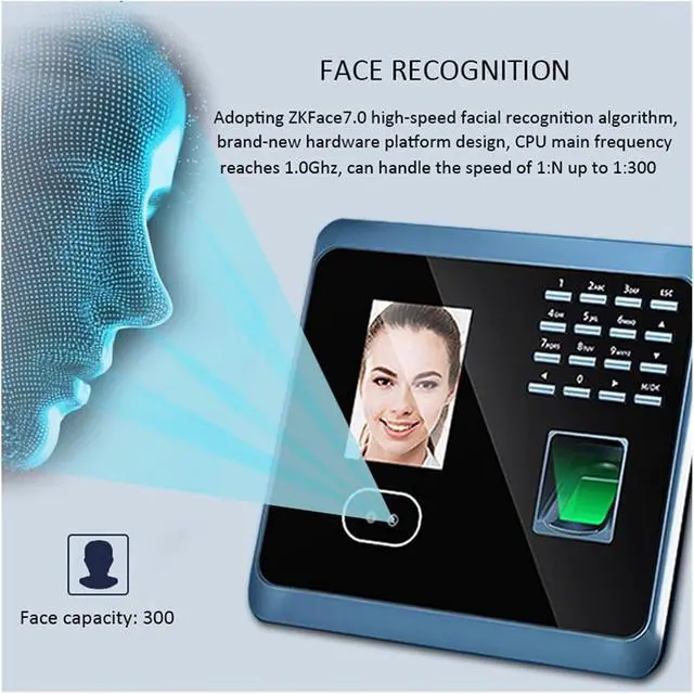 Alt view image 4 of 6 - Time Clock, 100plus Biometric Fingerprint Face Recognition Time Attendance Machine System with Keyboard Time Clock for Small Business and Office