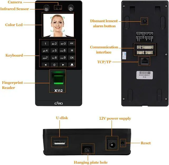 Alt view image 6 of 7 - Time Clock, Biometric Facial Door Access Control System Software Keypad Reader Fingerprint Face Time Attendance Machine for Business, Office(X112)