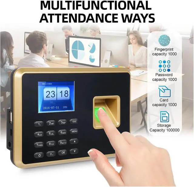 Alt view image 3 of 6 - Biometric for Small Businesses Attendance Machine for Employees 1000pcs Fingerprint/1000pcs Password/1000pcs ID Card for Small Businesses,Black,Type 1