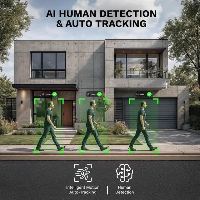 Alt view image 3 of 6 - Optima X3 Pro Outdoor Security Camera, 4K HD, 8X Digital Zoom, AI Human Detection, PTZ, Colorful Night Vision, Easy Install, Wired or Wireless, Weatherproof, No Subscription