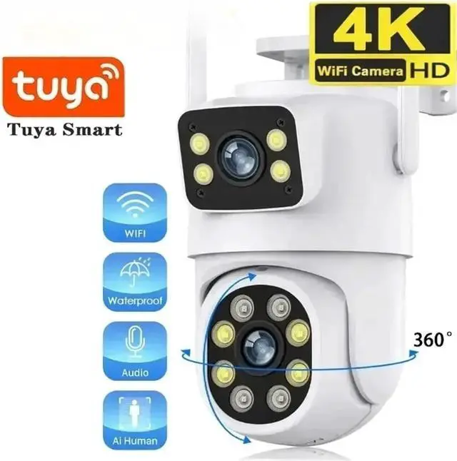 Alt view image 3 of 7 - 4K 8MP Dual-Lens Wi-Fi Camera PTZ Outdoor Dual-Screen AI Auto-Tracking Security Camera(EU Plug,4MP No SD Card)