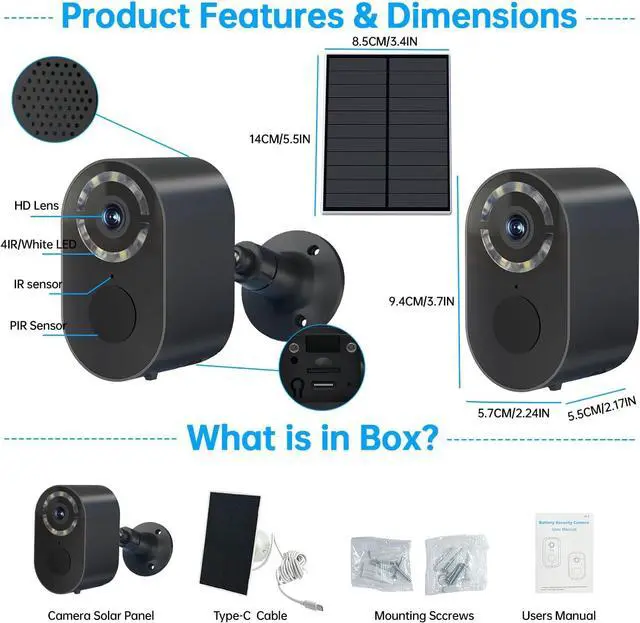Alt view image 7 of 7 - Outdoor Solar-Powered Surveillance Camera Spotlight Siren Alarm, Color Night Vision, 2-Way Audio, Waterproof Home Surveillance(White-2PCS)