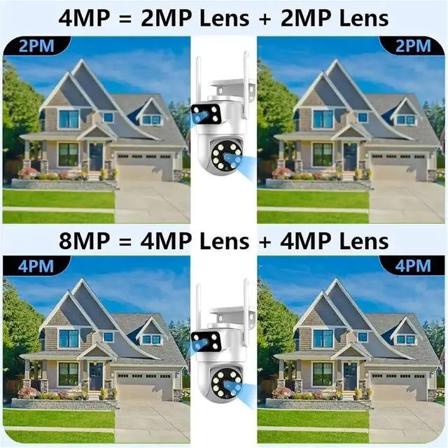 Alt view image 5 of 7 - 4K 8MP Dual-Lens Wi-Fi Camera PTZ Outdoor Dual-Screen AI Auto-Tracking Security Camera(EU Plug,4MP No SD Card)