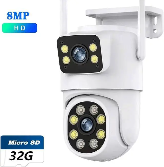 Alt view image 2 of 7 - 4K 8MP Dual-Lens Wi-Fi Camera PTZ Outdoor Dual-Screen AI Auto-Tracking Security Camera(AU Plug,8MP with 32G Card)