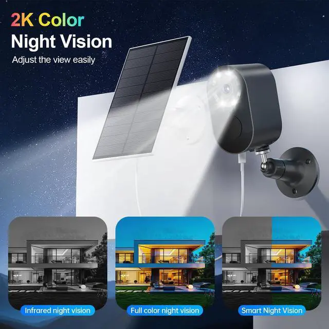 Alt view image 6 of 7 - Outdoor Solar-Powered Surveillance Camera Spotlight Siren Alarm, Color Night Vision, 2-Way Audio, Waterproof Home Surveillance(White-2PCS)