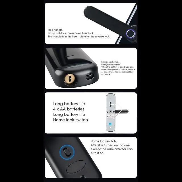 Alt view image 6 of 7 - ZJchao Smart Door Lock Keyless Entry Fingerprint Security Digital Electronic Coded with Tuya APP Remote Control for Home Hotel Zinc Alloy