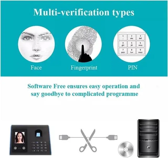 Alt view image 4 of 6 - Attendance Machine Time Clock Face Recognition Attendance Machine TFT LCD Display Attendance System Time Employee Checking-in Recorder,