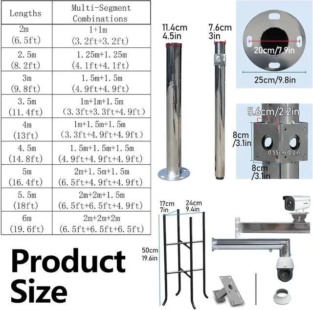 Alt view image 2 of 7 - ERRULAN Security Camera Pole Mount Outdoor, Universal Surveillance Camera Post Stand Stainless Steel, CCTV Security Surveillance Pole for School/Parking Lot/Mall(Height 4m/157.4in/13.1ft)