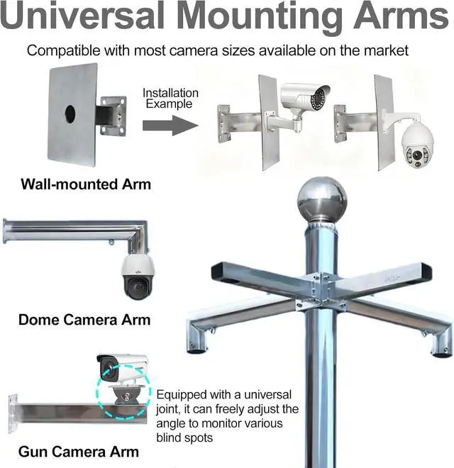 Alt view image 5 of 7 - ERRULAN Security Camera Pole Mount Outdoor, Universal Surveillance Camera Post Stand Stainless Steel, CCTV Security Surveillance Pole for School/Parking Lot/Mall(Height 4m/157.4in/13.1ft)
