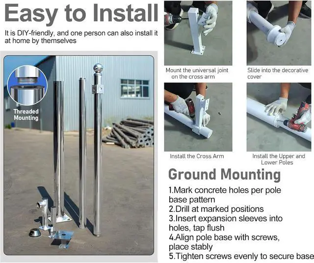 Alt view image 6 of 7 - ERRULAN Security Camera Pole Mount Outdoor, Universal Surveillance Camera Post Stand Stainless Steel, CCTV Security Surveillance Pole for School/Parking Lot/Mall(Height 4m/157.4in/13.1ft)