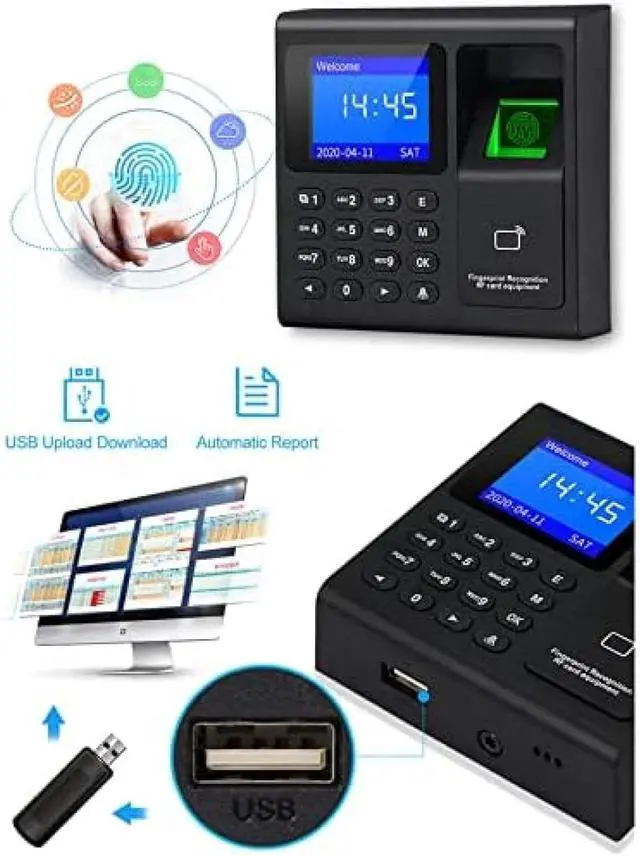 Alt view image 4 of 7 - Time Clocks For Employees Small Business Biometric Fingerprint Time Attendance Terminal Clock Machine Office Punch Clock Automatic In No Monthly Fee Automatic Report