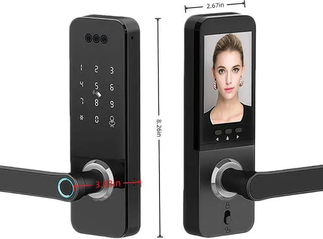 Alt view image 5 of 7 - Face Recognition Smart Door Lock with Camera, Doorbell, Video Calling, APP Remote Control, Fingerprint, Password, IC Card, Key, Keyless Face Recognition Door Lock for Front Door, Entry Door, Black