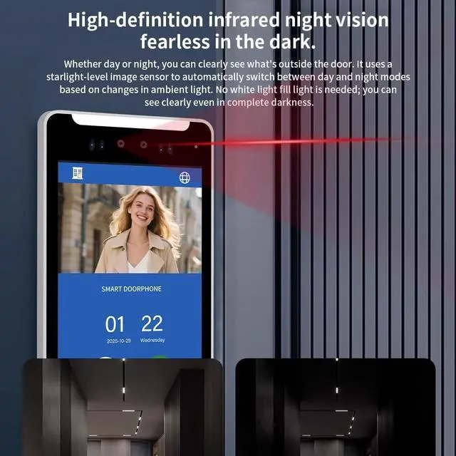 Alt view image 3 of 7 - Video Intercom Smart Doorbell,AI Face Recognition,Apartment Video Intercom System Doorphone Kit,1080P Door Camera,Keypad/RFID Entry for Home Villa (1 Bell +1 Monitor)