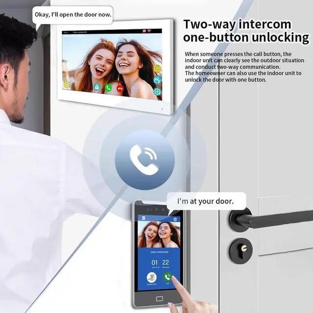 Alt view image 4 of 7 - Video Intercom Smart Doorbell,AI Face Recognition,Apartment Video Intercom System Doorphone Kit,1080P Door Camera,Keypad/RFID Entry for Home Villa (1 Bell +1 Monitor)
