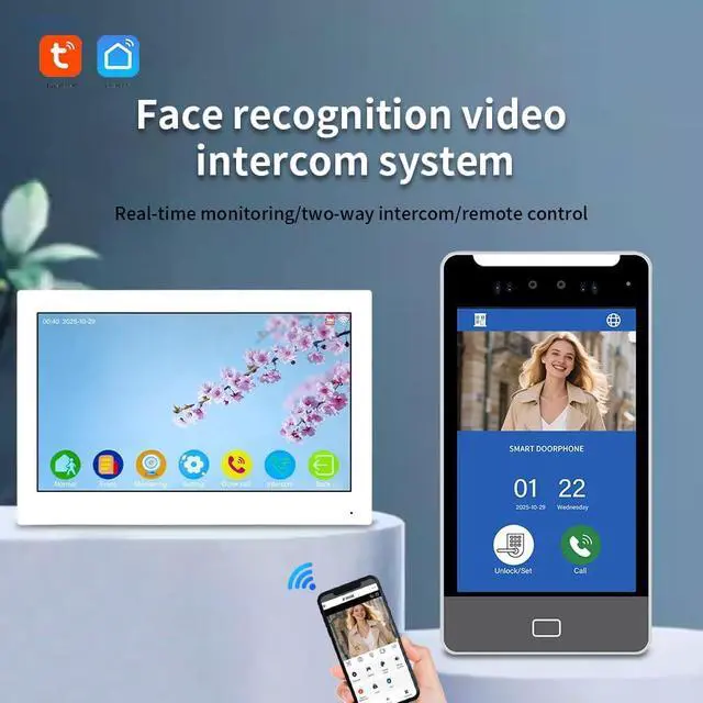 Alt view image 5 of 7 - Video Intercom Smart Doorbell,AI Face Recognition,Apartment Video Intercom System Doorphone Kit,1080P Door Camera,Keypad/RFID Entry for Home Villa (1 Bell +1 Monitor)