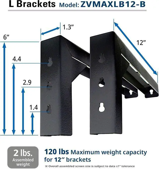 Alt view image 4 of 6 - Elite Screens 12" Black Projector Screen L-Brackets, Reinforced Single Metal Welded Construction, Wall or Ceiling Mount - Includes Hooks and Hardware, Model: ZVMAXLB12-B