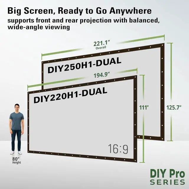 Alt view image 5 of 7 - Elite Screens DIY Dual Screen, Indoor/Outdoor Portable Projector Screen, 250-inch 16:9, Movie Home Theater Front Rear Projection Screen with Grommets, Ropes, Carry Bag, Hang Anywhere, DIY250H1-DUAL
