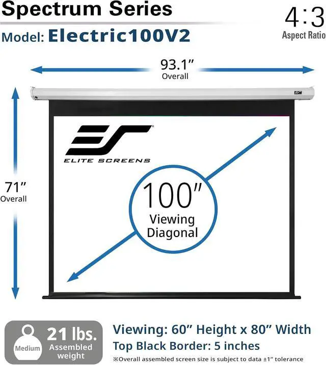 Alt view image 3 of 7 - Elite Screens Spectrum 100-Inch Electric Motorized Projector Screen 4:3, 4K/8K UHD, Drop Down for Classroom & Office, Wall/Ceiling Mount, White Case, ELECTRIC100V2