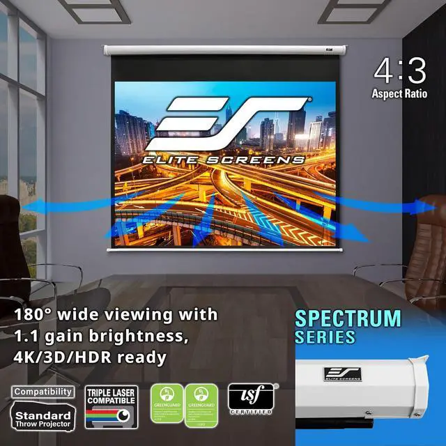 Alt view image 4 of 7 - Elite Screens Spectrum 100-Inch Electric Motorized Projector Screen 4:3, 4K/8K UHD, Drop Down for Classroom & Office, Wall/Ceiling Mount, White Case, ELECTRIC100V2