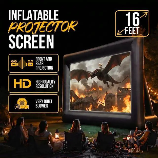 Alt view image 2 of 7 - 16 ft Outdoor Projector Screen with Built-in Blower - Supports Front and Rear Projection - Includes Tie-Downs and Storage Bag - Inflatable Projector