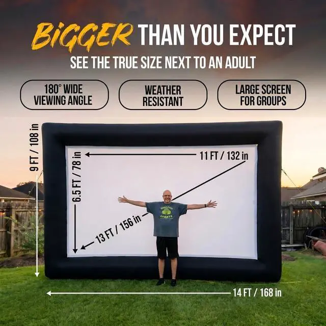 Alt view image 4 of 7 - 16 ft Outdoor Projector Screen with Built-in Blower - Supports Front and Rear Projection - Includes Tie-Downs and Storage Bag - Inflatable Projector