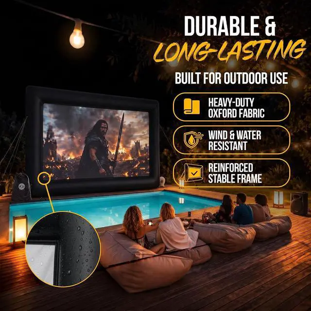 Alt view image 5 of 7 - 16 ft Outdoor Projector Screen with Built-in Blower - Supports Front and Rear Projection - Includes Tie-Downs and Storage Bag - Inflatable Projector