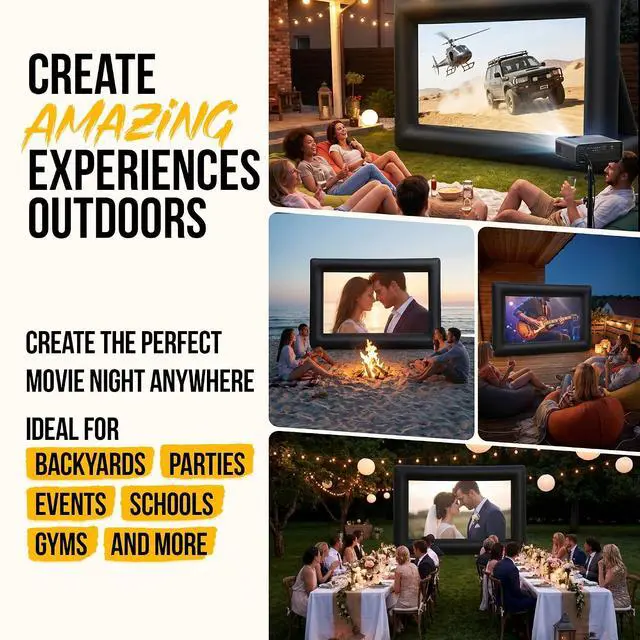 Alt view image 7 of 7 - 16 ft Outdoor Projector Screen with Built-in Blower - Supports Front and Rear Projection - Includes Tie-Downs and Storage Bag - Inflatable Projector