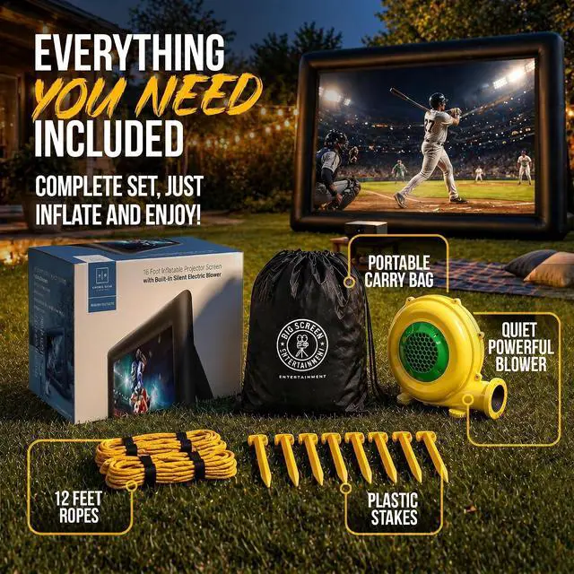 Alt view image 6 of 7 - 16 ft Outdoor Projector Screen with Built-in Blower - Supports Front and Rear Projection - Includes Tie-Downs and Storage Bag - Inflatable Projector