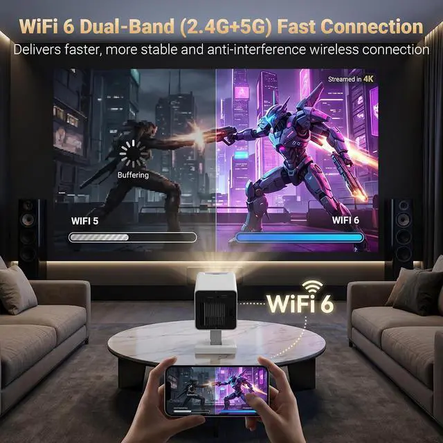 Alt view image 6 of 7 - Built-in APPSMini Projector With Wifi And Bluetooth, 1080P 4K Support Portable Projector, Movie Projector for Bedroom, Compatible with Smartphones/TV Stick/iPad/PS5/Laptop/HDMI/USB