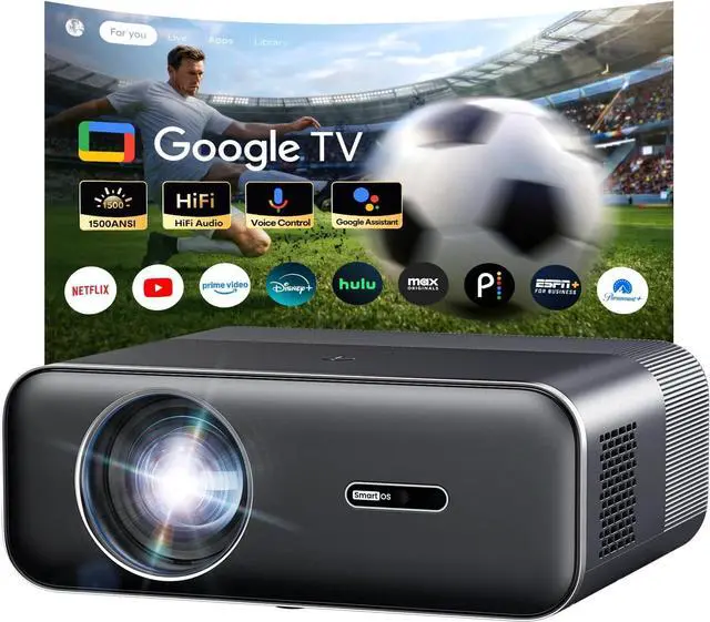 Main image of 1500 ANSI Google TV 4K Projector Smart Outdoor Projector with WiFi and Two-Way Bluetooth,Portable Moive Proyector with 20W HiFi Speaker, Autofocus & 6D Keystone,HDR,HomeTheater Projector Boldever H1