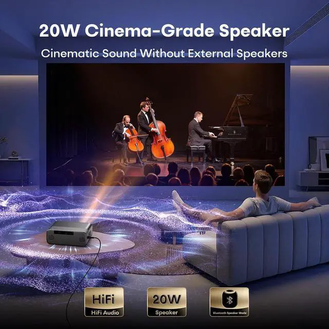 Alt view image 4 of 7 - 1500 ANSI Google TV 4K Projector Smart Outdoor Projector with WiFi and Two-Way Bluetooth,Portable Moive Proyector with 20W HiFi Speaker, Autofocus & 6D Keystone,HDR,HomeTheater Projector Boldever H1
