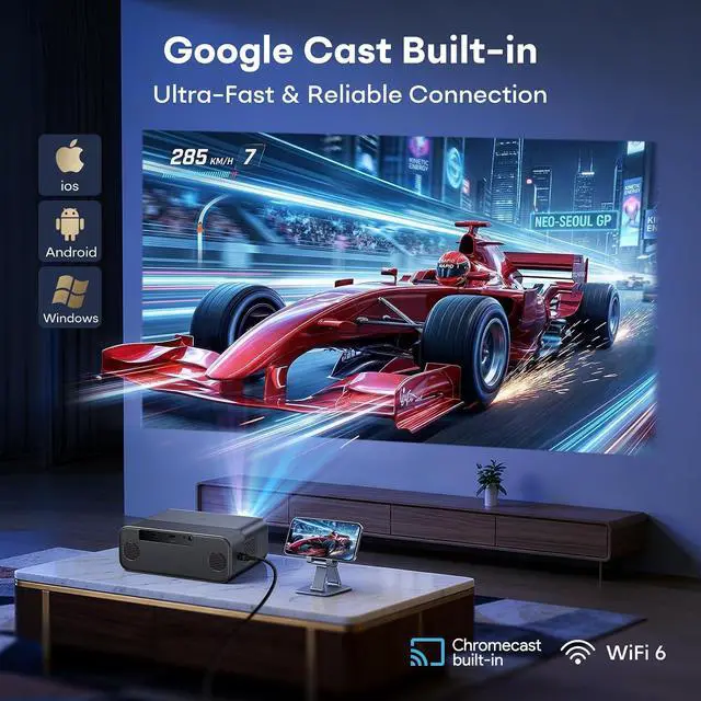 Alt view image 6 of 7 - 1500 ANSI Google TV 4K Projector Smart Outdoor Projector with WiFi and Two-Way Bluetooth,Portable Moive Proyector with 20W HiFi Speaker, Autofocus & 6D Keystone,HDR,HomeTheater Projector Boldever H1