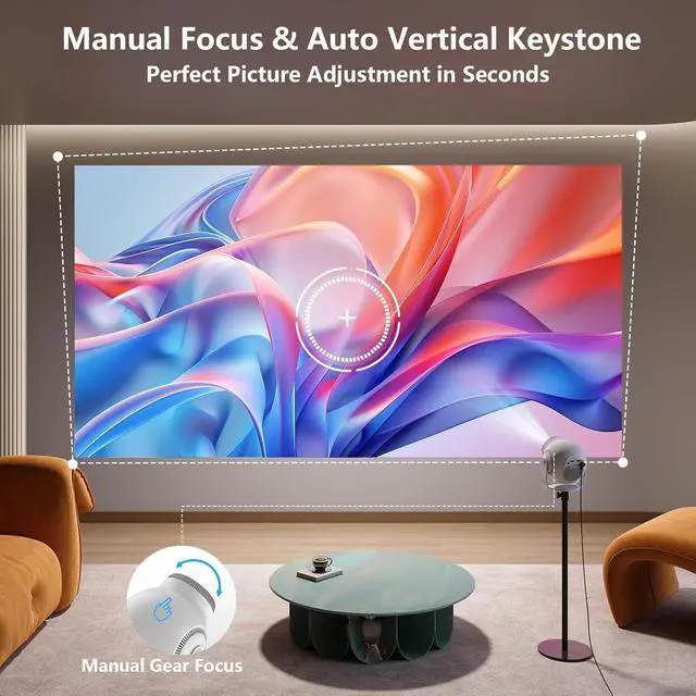 Alt view image 3 of 7 - Smart Mini Projector with WiFi 6 and Bluetooth 5.4, White