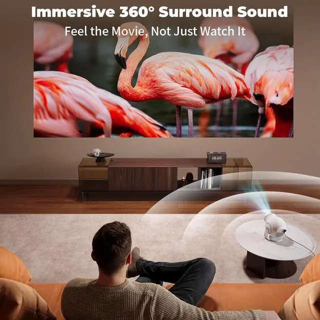 Alt view image 4 of 7 - Smart Mini Projector with WiFi 6 and Bluetooth 5.4, White