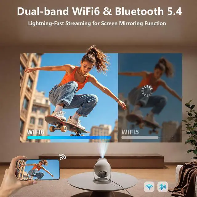 Alt view image 6 of 7 - Smart Mini Projector with WiFi 6 and Bluetooth 5.4, White