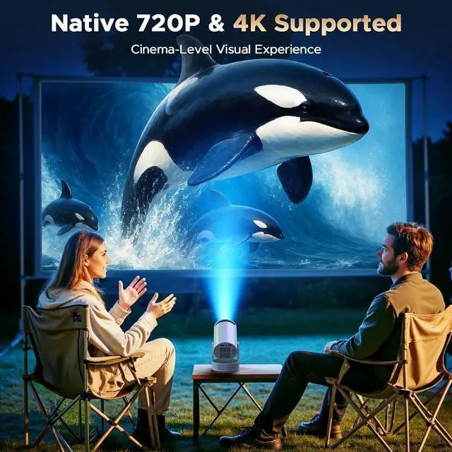 Alt view image 3 of 7 - Mini Projector with WiFi and Bluetooth, Portable Projector with Built-in Battery, 4K Supported Android 11.0 Smart Outdoor Projector for Camping, Bedroom, Compatible with iPhone/TV Stick/HDMI/Laptop