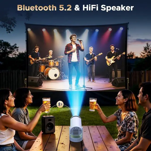 Alt view image 5 of 7 - Mini Projector with WiFi and Bluetooth, Portable Projector with Built-in Battery, 4K Supported Android 11.0 Smart Outdoor Projector for Camping, Bedroom, Compatible with iPhone/TV Stick/HDMI/Laptop