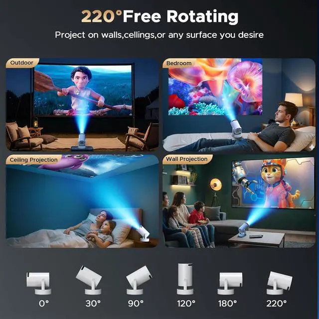 Alt view image 6 of 7 - Mini Projector with WiFi and Bluetooth, Portable Projector with Built-in Battery, 4K Supported Android 11.0 Smart Outdoor Projector for Camping, Bedroom, Compatible with iPhone/TV Stick/HDMI/Laptop