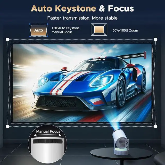 Alt view image 7 of 7 - Mini Projector with WiFi and Bluetooth, Portable Projector with Built-in Battery, 4K Supported Android 11.0 Smart Outdoor Projector for Camping, Bedroom, Compatible with iPhone/TV Stick/HDMI/Laptop